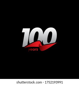 100 Years Anniversary Celebration White Black Red Ribbon Vector Template Design Illustration