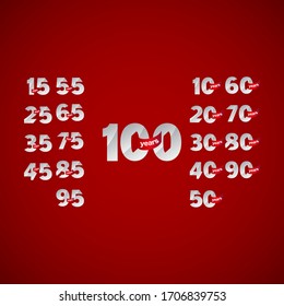 100 Years Anniversary Celebrations Set Number Elegant Vector Template Design Illustration