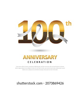 100 años de la plantilla de logotipo creativo con cinta. Plantilla de afiches para Celebrar el evento 100. Diseño para banner, revista, folleto, web, invitación o tarjeta de saludo. Ilustración del vector