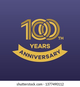 100 years anniversary design with golden color and ribbon, background for celebration event - Vector