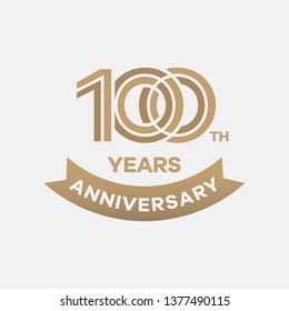 100 years anniversary design with golden color and ribbon, background for celebration event - Vector