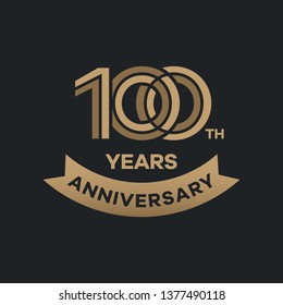 100 years anniversary design with golden color and ribbon, background for celebration event - Vector