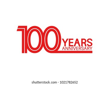 100 years anniversary design with red multiple line style isolated on white background for celebration