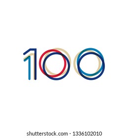100 years anniversary design with simple lines. Vector illustration isolated on white background.