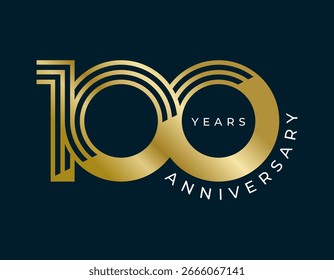 100 Anniversary design vetor ilustração. Modelo de design de logotipo exclusivo de 100 anos. De cor dourada