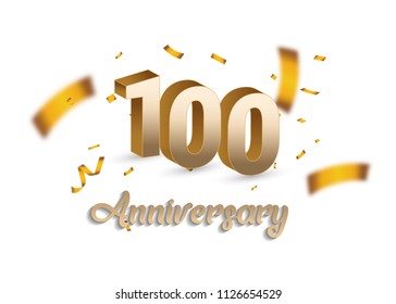 100 years Anniversary with golden 3d number and blur confetti isolated on white background