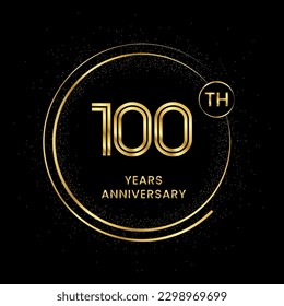 100 years anniversary with golden circle glitter and double circle line vector template