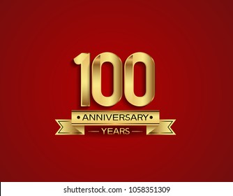 100 years anniversary golden design color with red background for celebration