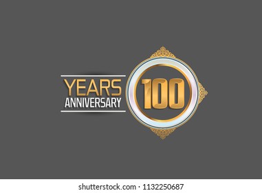 100 years anniversary golden design with white circle and ornament for celebrating special event, birthday and party
