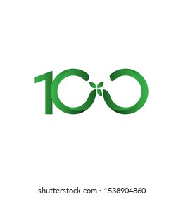 100 Years Anniversary Green Leave Vector Template Design Illustration