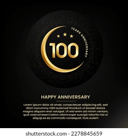 100 years anniversary with a half moon, stars, glitter and editable speech text. Golden half moon anniversary banner template with a golden number