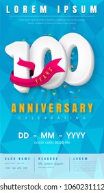 100 years anniversary invitation card or emblem - celebration template design , 100th anniversary modern design elements with  background polygon and pink ribbon - vector illustration.
