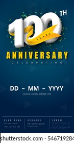 100 years anniversary invitation card - celebration template 
design , 100th anniversary modern design elements, dark blue 
background - vector illustration