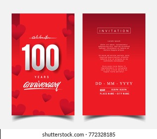 100 Years Anniversary Invitation/Greeting Card with Flat Design and Elegant, Isolated on Red Background. Vector illustration.