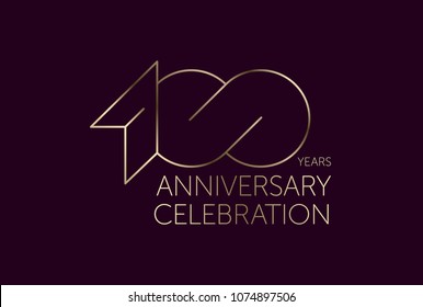 100 Years Anniversary Logo Celebration. 100 jubilee design. Gold number 100.