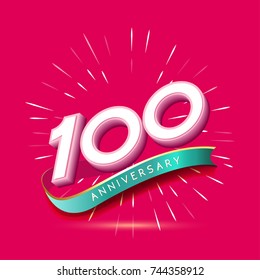 100 years anniversary logo celebration with firework and ribbon