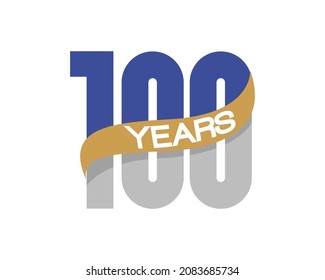 100 years anniversary logo design. Birthday number with golden ribbon