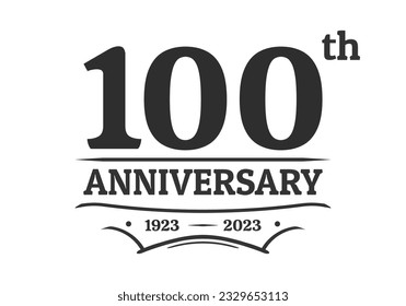 100 years anniversary logo, icon or label. 100th jubilee, birthday celebration vintage design template. Wedding, invitation card element. Vector illustration.