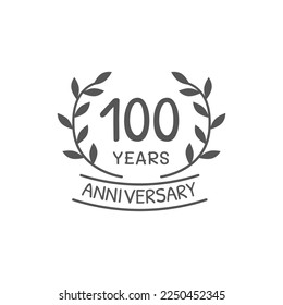 100 years anniversary logo with laurel wreath frame. 100th birthday celebration icon or badge. Vector illustration
