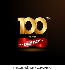 100 years anniversary logo with red ribbon for booklet, leaflet, magazine, brochure poster, banner, web, invitation or greeting card. Vector illustrations.