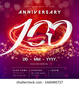 100 years anniversary logo template on red and pink  futuristic space background.  