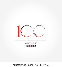 100 Years Anniversary Logo Template Isolated On White, Black, Red And White Anniversary Icon Label With Ribbon, Twenty Year Birthday Seal Symbol