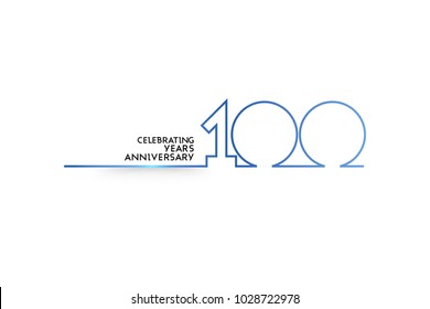 Logotipo de 100 años de aniversario con números de fuente de color azul hechos de una línea conectada, aislados en fondo blanco para la celebración de la empresa, cumpleaños