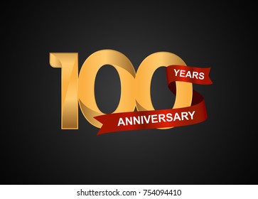 100 Years Anniversary Logotype With Elegance Gold Color And Warp Red Ribbon