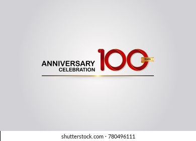 100 Years Anniversary Logotype with Elegant Red Color and Golden Ribbon Isolated on White Background