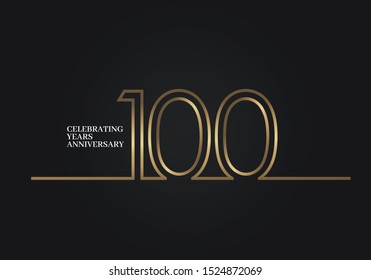 100 Years Anniversary logotype with golden colored font numbers made of one connected line, isolated on black background for company celebration event, birthday
