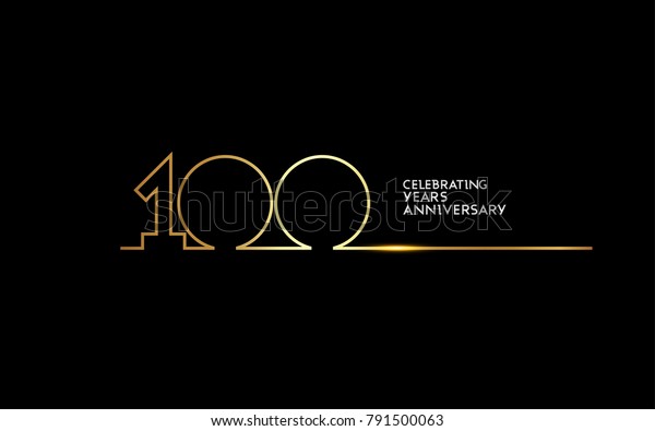100 Years Anniversary\
logotype with golden colored font numbers made of one connected\
line, isolated on black background for company celebration event,\
birthday