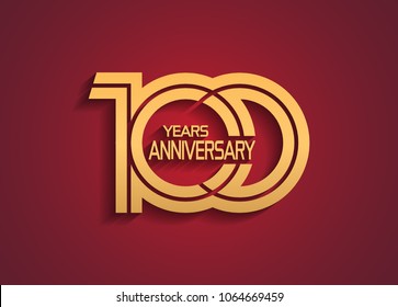 100 years anniversary logotype with linked multiple line golden color isolated on red background for celebration event