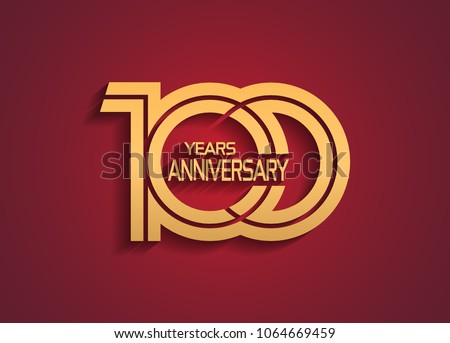 100 years anniversary logotype with linked multiple line golden color isolated on red background for celebration event