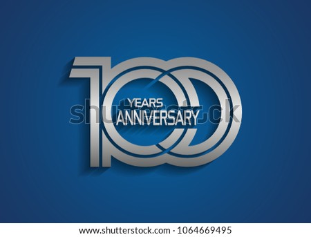 100 years anniversary logotype with linked multiple line silver color isolated on blue background 