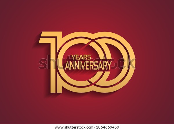 100
years anniversary logotype with linked multiple line golden color
isolated on red background for celebration
event