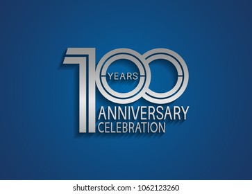 100 years anniversary logotype with multiple line silver color isolated on blue background for celebration event