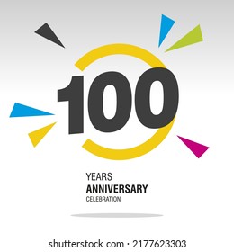 Aniversario de 100 años, número en círculo roto con colorido estruendo de confeti, logo, icono, fondo blanco