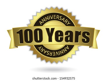 "100 Years Anniversary" - Retro Golden Ribbon, EPS 10 vector illustration