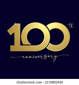 Logo de 100 años de oro simple con escritura a mano para el evento de celebración. Ilustración vectorial 100º cumpleaños para la invitación de tarjeta de saludo o jubileo