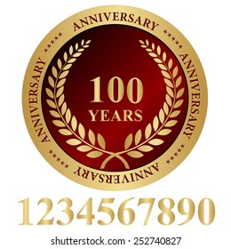 100 years anniversary stamp gold and red. 