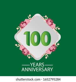 100 Years anniversary. Vector design greeting card with decorative floral for celebration