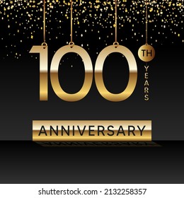 100 años de aniversario, diseño vectorial para la celebración del aniversario con color dorado sobre fondo negro, diseño simple y de lujo. plantilla de vector de logotipo