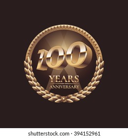 100 years anniversary vector icon, logo. Golden decoration design element for 100th birthday