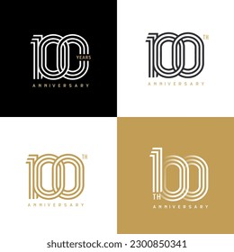 100 years anniversary vector number icon, birthday logo label, black, white and colors with stripe number