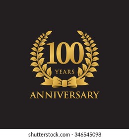 100 years anniversary wreath ribbon logo black background