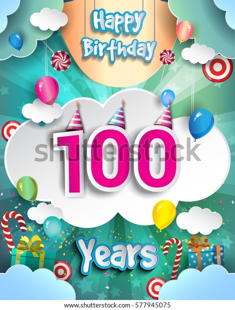 100 Years Birthday Design Greeting Cards Stock Vector (Royalty Free ...