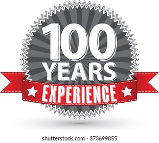100 years experience retro label with red ribbon, vector illustration