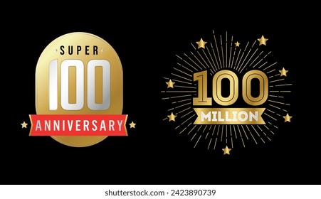 100 years gold anniversary celebration logo, isolated on dark background, Vectors