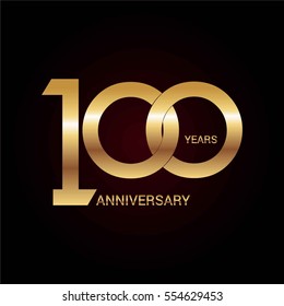 100 years gold anniversary celebration simple logo, isolated on dark background