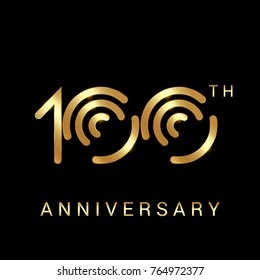 100 Years Golden Anniversary Vector Logo Design Isolated on Black Background